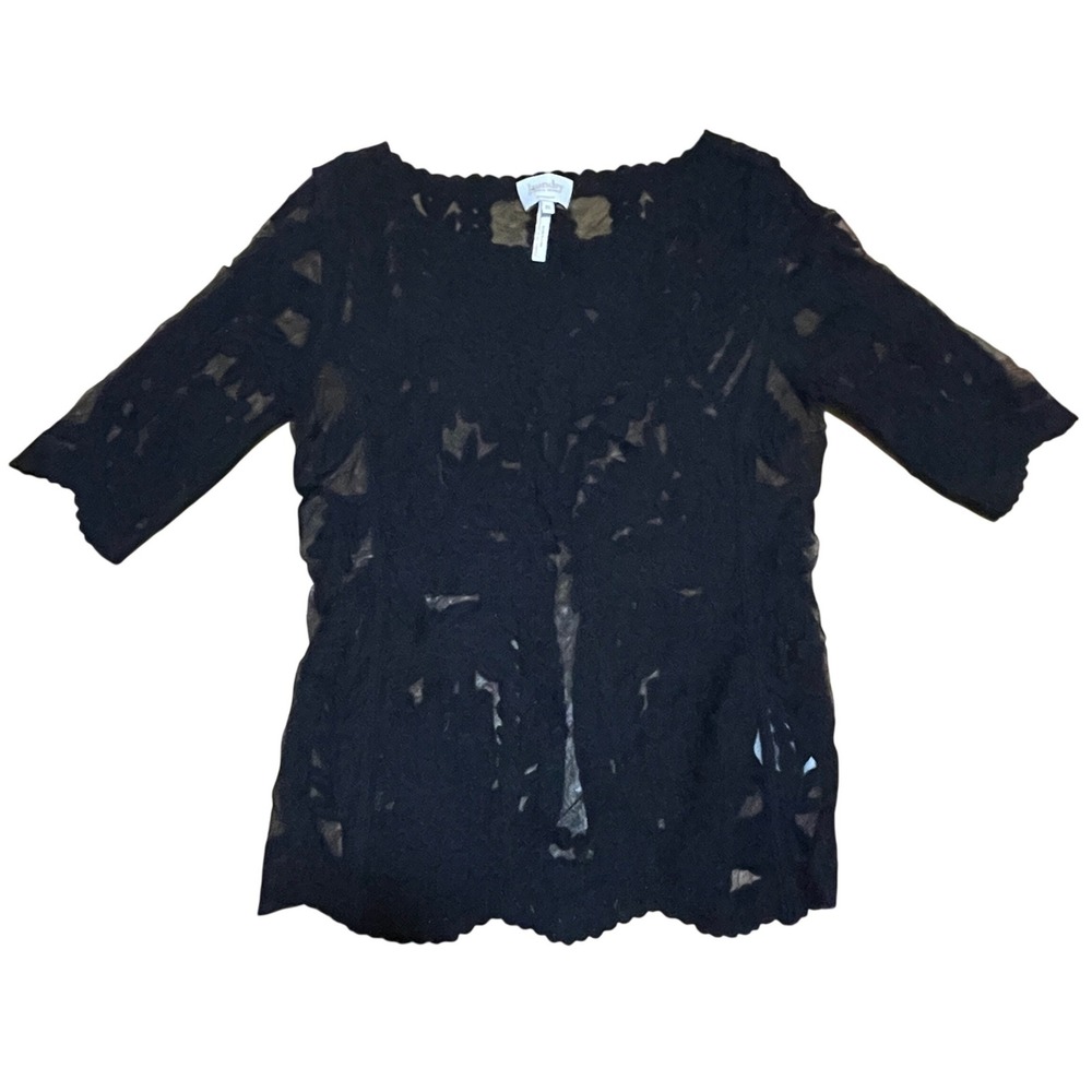 Laundry by Shelli Segal Women's XS Whimsigoth Black Sheer Floral Lace Boho Top